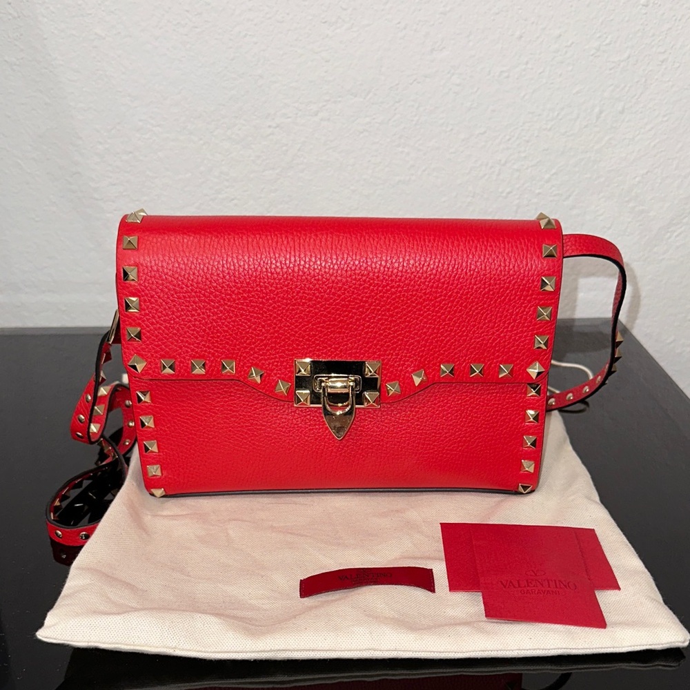 Valentino Red Crossbody Bag with Gold Rockstuds